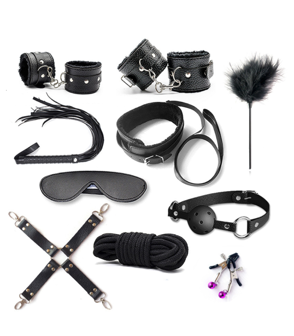 Kit Sado BDSM com 10 peças - Preto